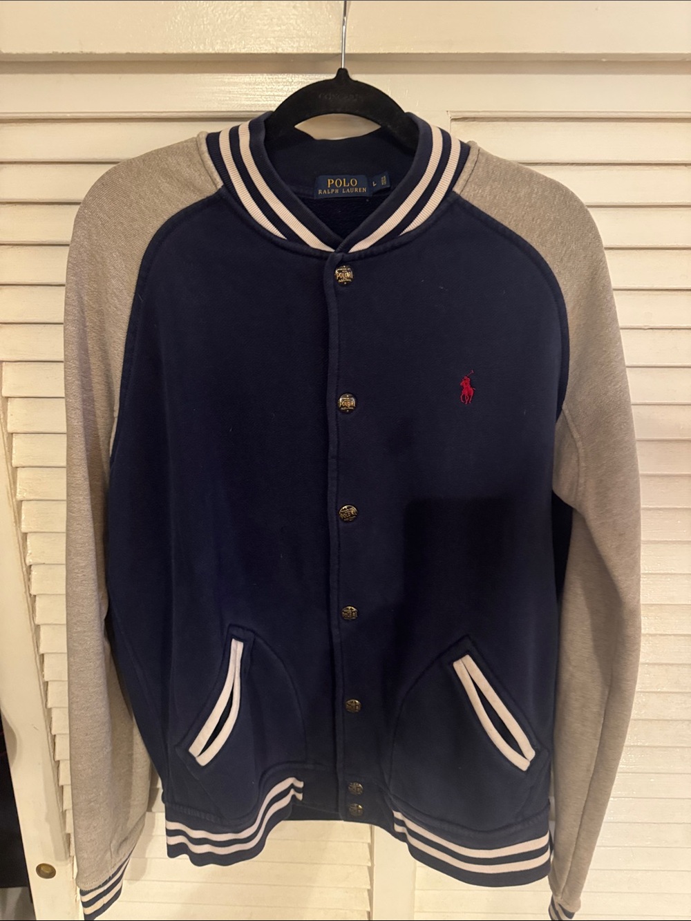 Polo by Ralph Lauren Navy and Gray Bomber Varsity Jacket